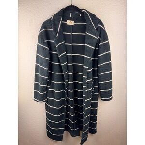 Marine Layer Striped Knit Cardigan Coatigan Womens XS Black White Long‎ Sleeve